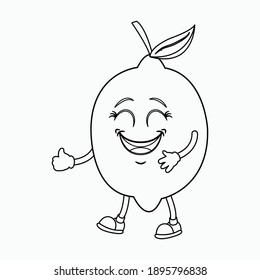 kawaii cute lemon line icon fruit