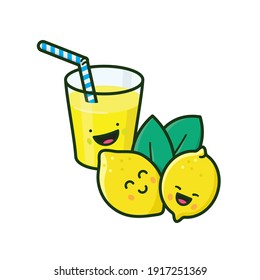 Kawaii cute lemons and lemonade isolated vector illustration for SCUD Day on July 8. Save The Comic and Unplug The Drama concept. If life gives you lemons make lemonade saying illustrated.