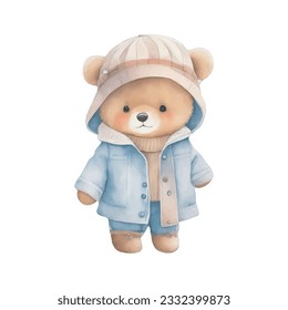 kawaii cute little bear watercolor vintage costume on white background vector illustration