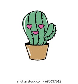 kawaii cute in love cactus plant