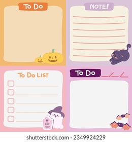 Kawaii cute memo page template halloween illustration vector