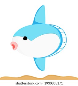 kawaii cute Mola sun  fish Blue Animal sea underwater Cartoon illustration Vector