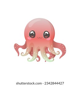 Kawaii cute octopus squid vector illustration. Sea 