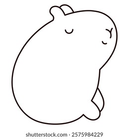 Kawaii cute outline capybara. Coloring page line drawing.