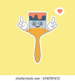 kawaii and cute paint brush flat design vector illustration