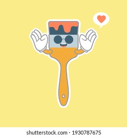 kawaii y pincel lindo ilustración vectorial de diseño plano