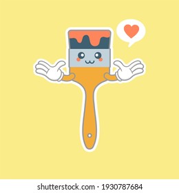 kawaii and cute paint brush flat design vector illustration