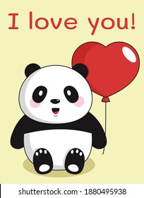 Kawaii cute panda. Card for Valentine's day. Vector illustration.