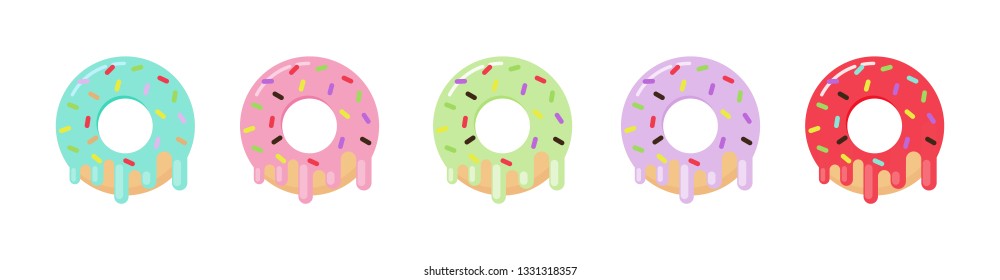 kawaii Cute Pastel donuts Sweet summer desserts cartoon with different types isolated on White Background for cafe or restaurant. illustration Vector. 