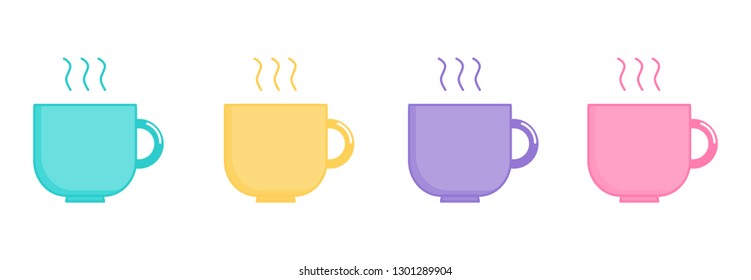 kawaii Cute Pastel set Cute Coffee and Tea Cup cartoon with different types isolated on White Background for cafe or restaurant. illustration Vector.