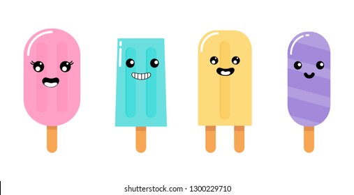 Cute Cartoon Ice Creams Illustration Vector Stock Vector (Royalty Free ...