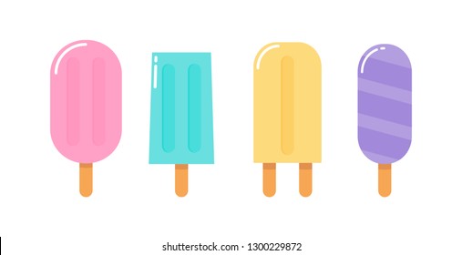 kawaii Cute Pastel set Ice cream sweet desserts cartoon with different types isolated on White Background for cafe or restaurant. illustration Vector.