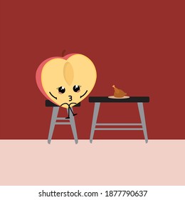 Kawaii Cute peach Illustration Character