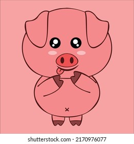 kawaii cute pig illustration line art vector design