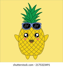 kawaii cute pineapple mascot  icon illustration line art vector design
