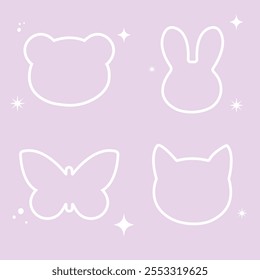 kawaii cute purple animal face shape frame set sticker illustration.