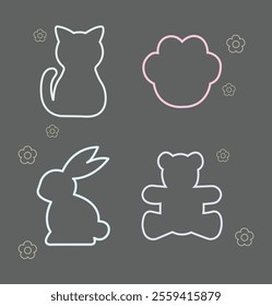 kawaii cute purple animal face shape frame set sticker illustration.