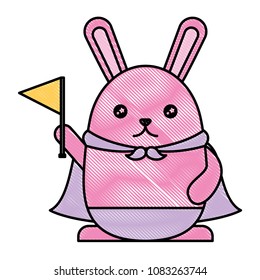 kawaii cute rabbit holding flag cartoon