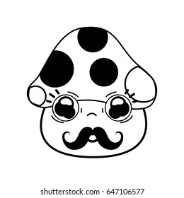 kawaii cute sad fungus with mustache