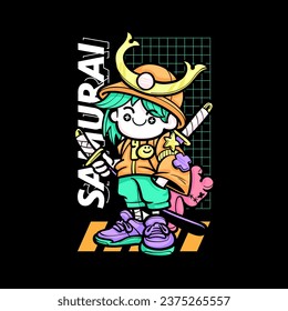 Kawaii Cute Samurai Character vector Illustration
