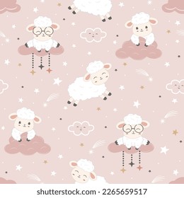 Kawaii süßes, nahtloses Muster mit Scheiben. Cartoon-Tierhintergrund. Design für Scrapbooking, Dekoration, Karten, Textilien, Papierwaren, Hintergrund, Tapete, Verpackung, Stoff und mehr