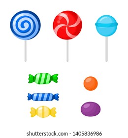 kawaii cute set of candy sweets desserts with different types isolated on white background for cafe or restaurant. illustration vector.