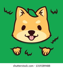 Kawaii Cute Shiba Inu Stuck on Grass