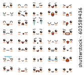 Kawaii cute smile emoticons and Japanese anime emoji faces expressions. Vector cartoon style comic sketch icons set