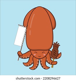 kawaii cute squid ikayaki vector design illustration line art