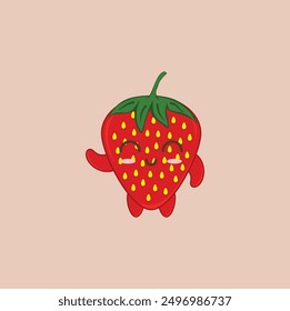 kawaii cute strawberry illustration vector design. suitable for sticker, t-shirt, mascot, mug, etc. Eps 10