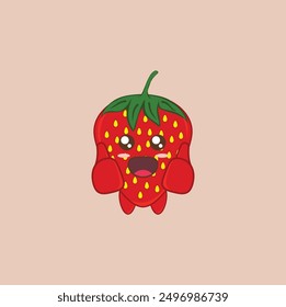 kawaii cute strawberry illustration vector design. suitable for sticker, t-shirt, mascot, mug, etc. Eps 10