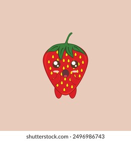 kawaii cute strawberry illustration vector design. suitable for sticker, t-shirt, mascot, mug, etc. Eps 10