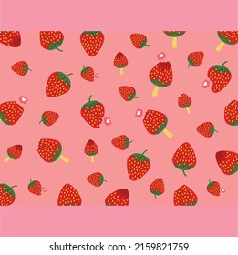 kawaii lindo estampado de fresa fondo vectorial ilustración de diseño arte