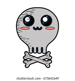 kawaii cute tender skull with bones