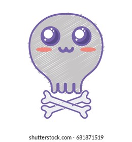kawaii cute tender skull with bones