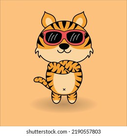 kawaii cute tiger illustration line art vector design