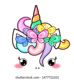Kawaii cute unicorn horn, funny colorful  cartoon.