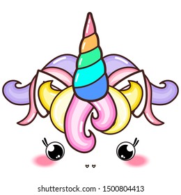 Kawaii cute unicorn horn, funny colorful  cartoon.