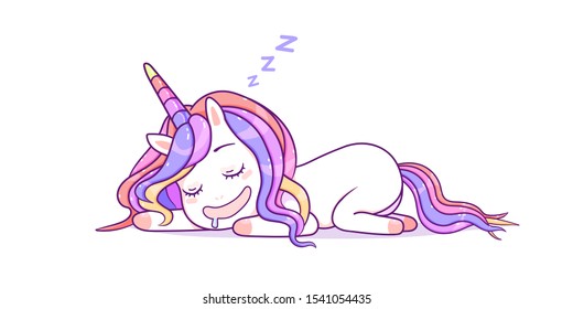 Kawaii cute unicorn sleeping pastel color, happy cartoon vector