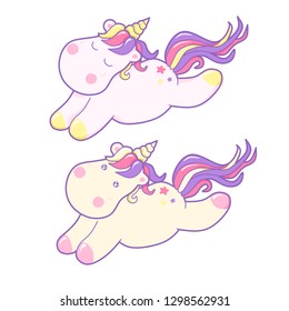 Kawaii cute unicorns sflies and dreams pastel color