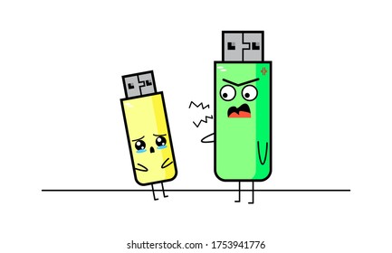 kawaii y usb lindo. carácter de disco flash con expresión facial. ilustración vectorial eps 10