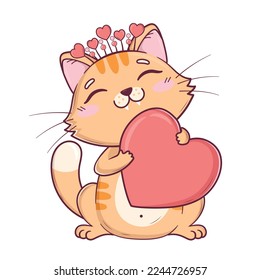 Kawaii cute valentines cat holding a heart in its paws