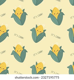 Kawaii and cute vector seamless pattern design of corn - it's a corn, chibi, farm, wrapping, fabric, textile, paper, wallpaper