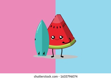 Kawaii Cute Watermelon Illustration Character
