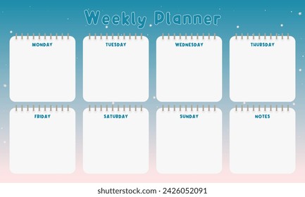 Kawaii cute weekly planner with pastel starry night sky  background