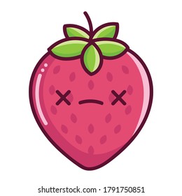 kawaii dead strawberry fruit cartoon illustration isolated on white background
