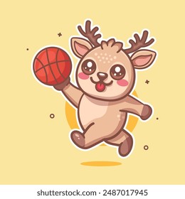 kawaii deer animal character mascot playing basketball isolated cartoon