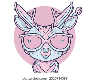 kawaii Deer wearing sunglasses, vector image