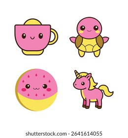 Kawaii design elements set crafted for fun and creativity with charming line details Line Art Vector illustration