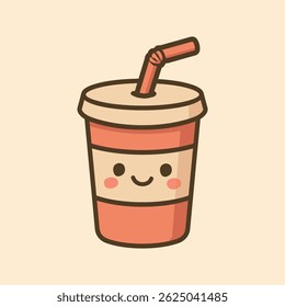 Kawaii Design Style Glass of Drink Vector Template